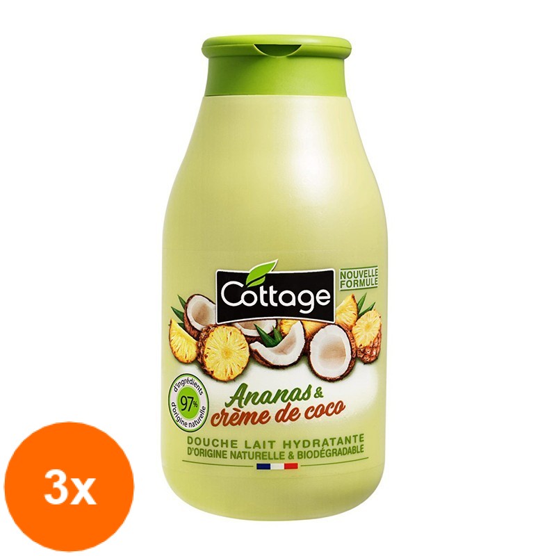 Set Lapte de Dus Cottage Ananas si Cocos, 3 Bucati x 250 ml