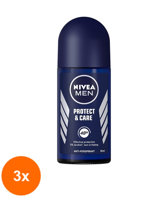 Set Deodorant Roll-On Men Protect & Care Nivea Deo 3 Bucati x 50ml