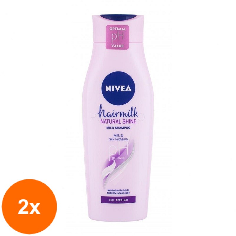 Set Sampon de Par Hairmilk Shine Nivea Hair Care, 2 Bucati x 400ml
