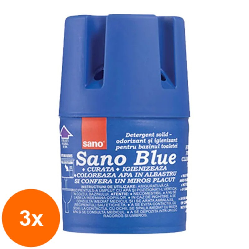 Set 3 x 150 g Odorizant Solid pentru Rezervorul Toaletei Sano, Albastru