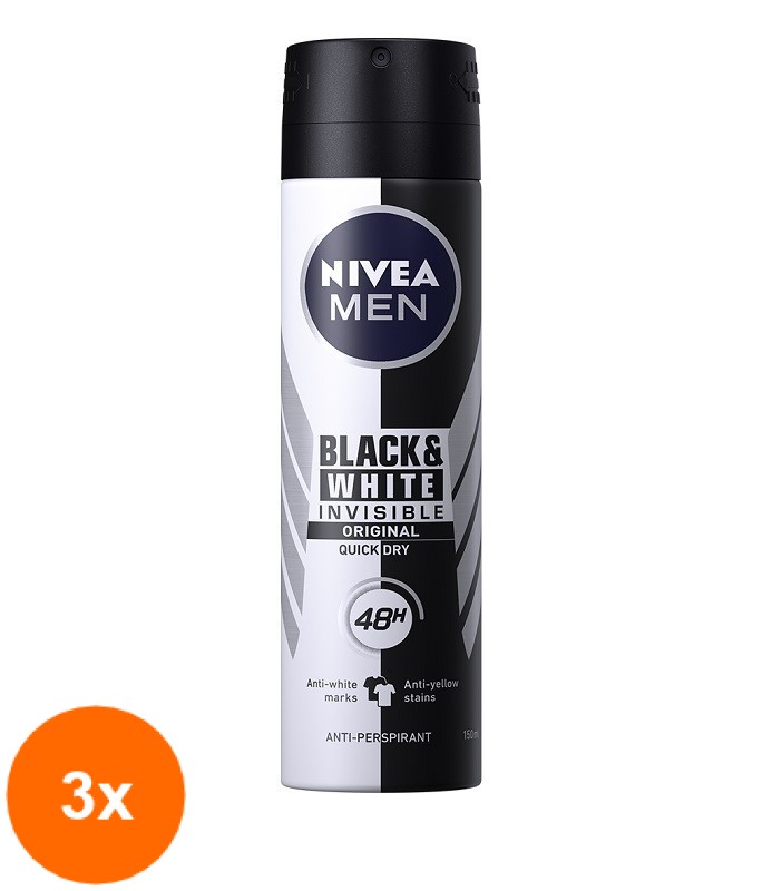Set Deodorant Spray Men Invisible Black & White Power Nivea Deo 3 Bucati x 150ml