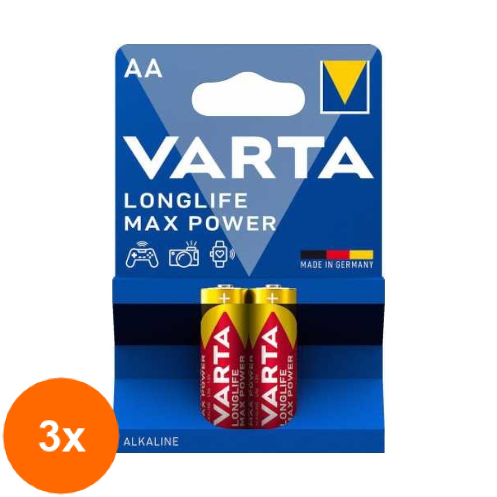 Set 3 x 2 Baterii Alcaline AA R6 Varta Longlife Max Power