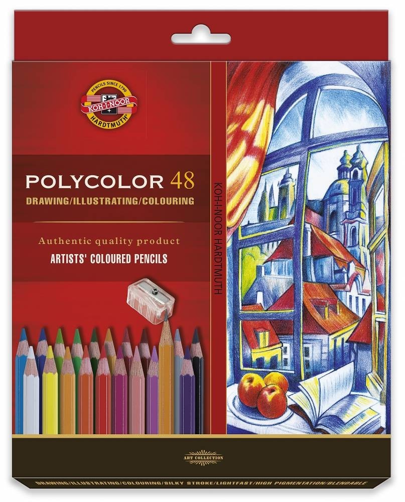 Set 48 Creioane Colorate Polycolor + Ascutitoare + 2 Creioane Grafit