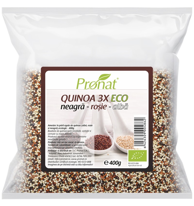 Amestec BIO de Quinoa, Neagra, Rosie si Alba, 400 g, Pronat