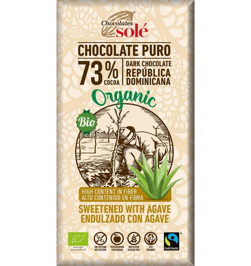 Ciocolata Neagra BIO cu Sirop de Agave, 73% Cacao, 100 g, Chocolates Sole