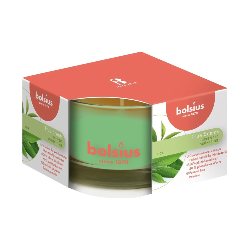 Set 2 x Lumanare Parfumata Bolsius True in Pahar Mic, Green Tea
