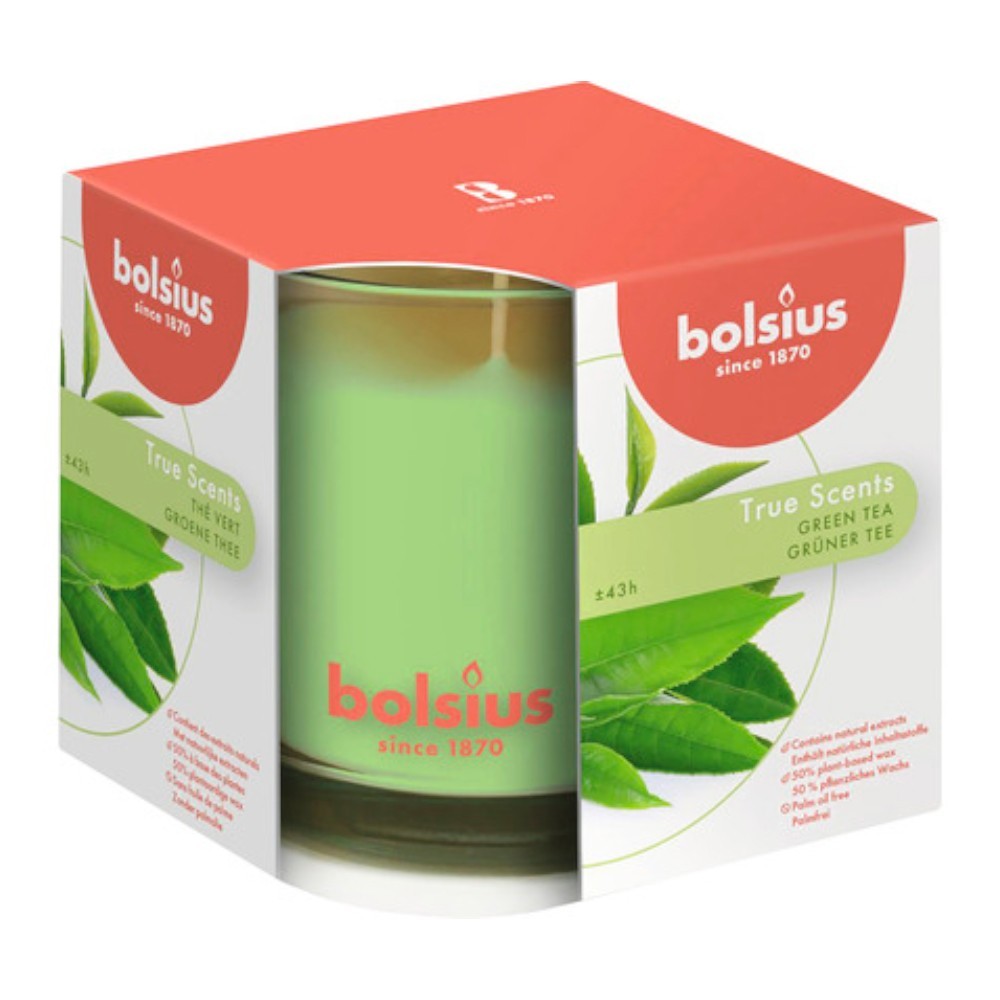Set 3 x Lumanare Parfumata Bolsius True Scents, in Pahar, Green Tea