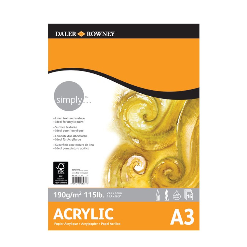 Bloc Acrilic Simply Daler Rowney, 29.7 x 42 cm, 190 g/mp