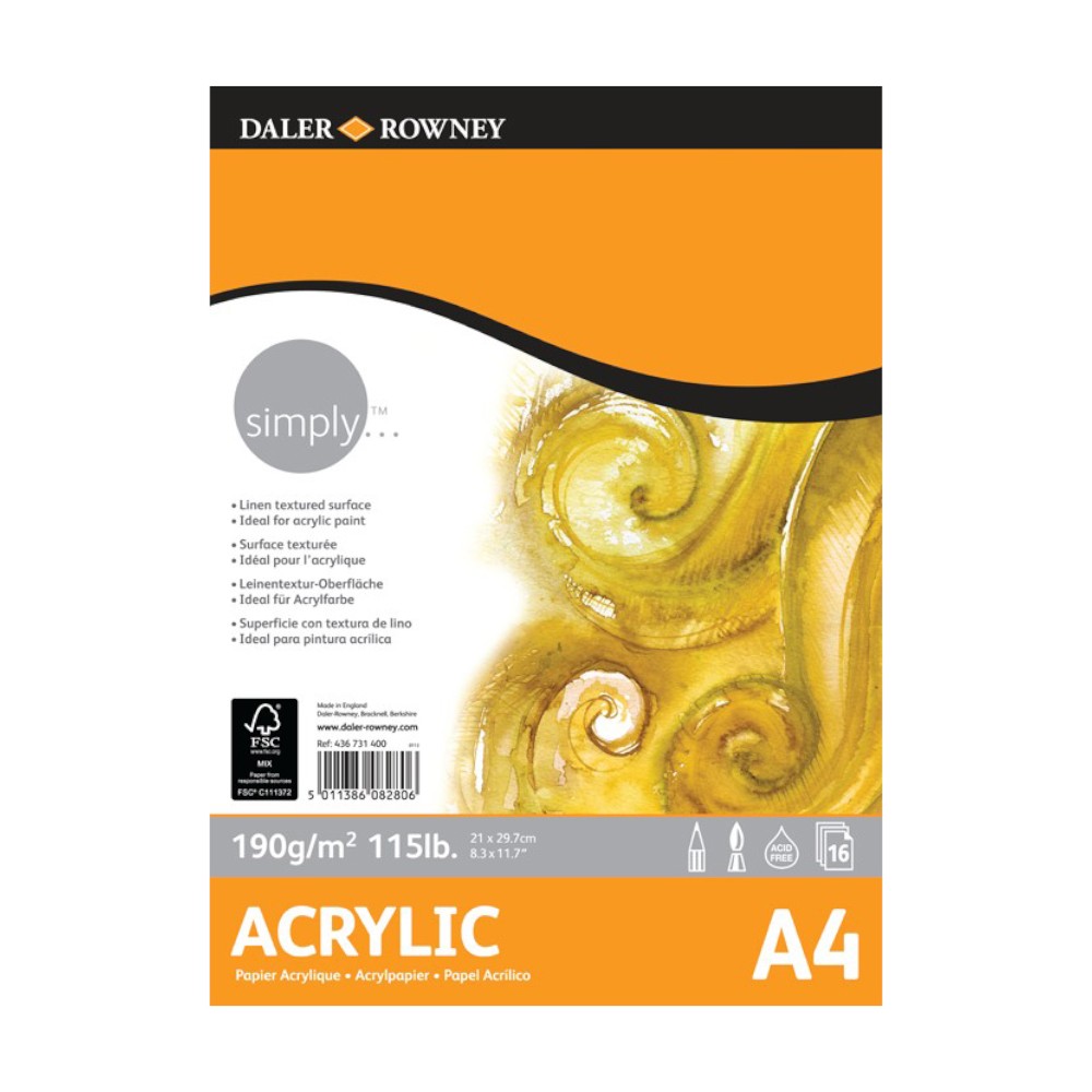 Bloc Acrilic Simply Daler Rowney, 21 x 29.7 cm, 190 g/mp