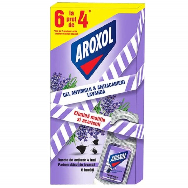 Tablete Gel Antimolii Aroxol Lavanda Molii si Acarieni, 6 Bucati