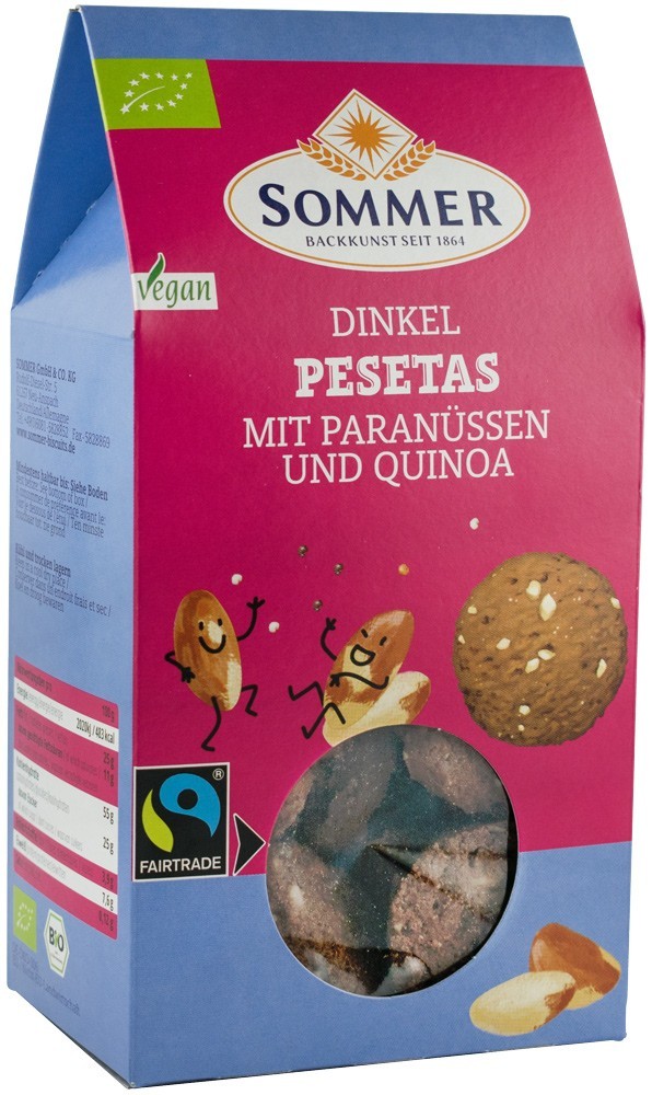 Biscuiti Bio din Faina de Grau Spelta cu Nuci Braziliene si Quinoa, Fairtrade, 150 g Sommer