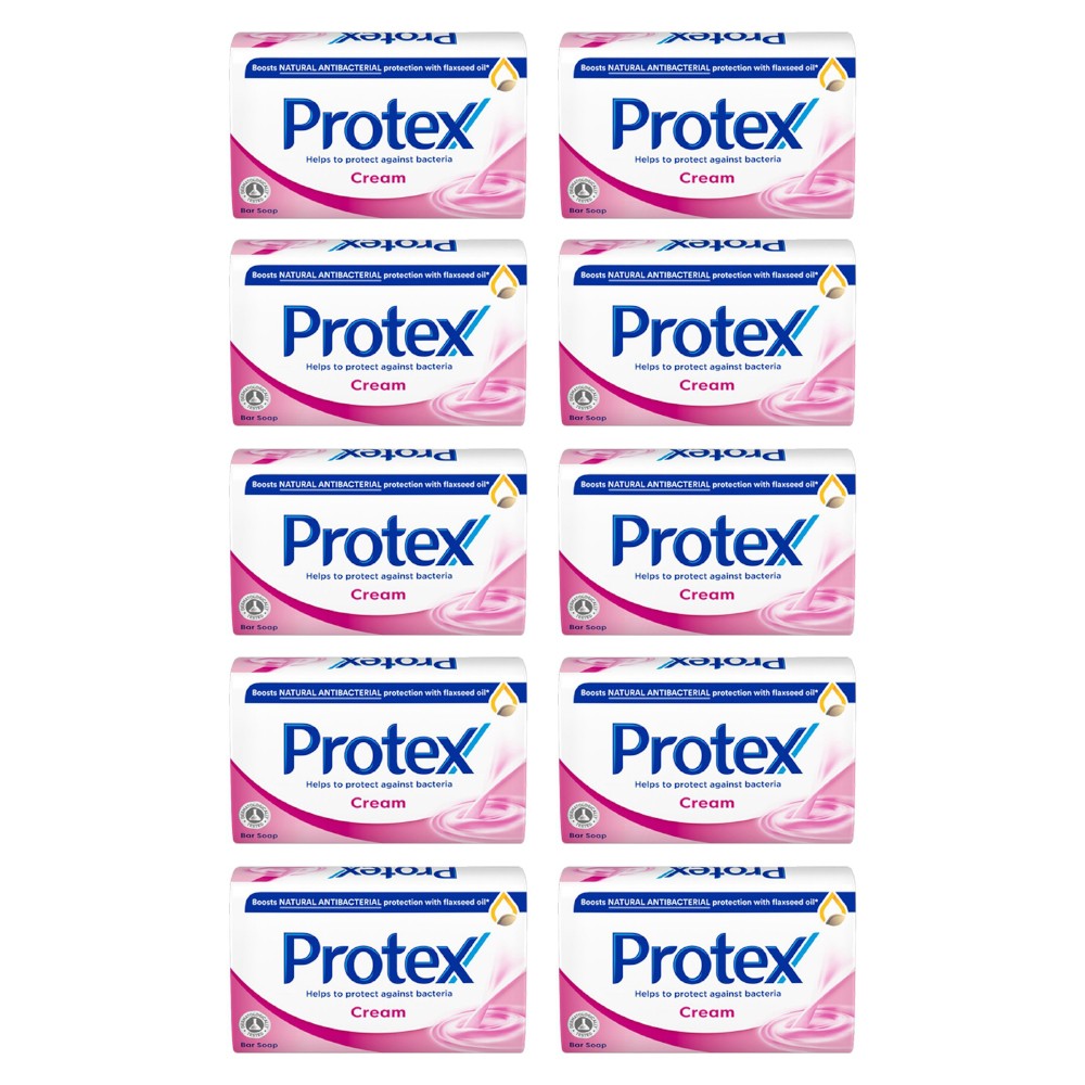 Set Sapun Solid Protex Cream, Antibacterian, 10 Bucati x 90 g