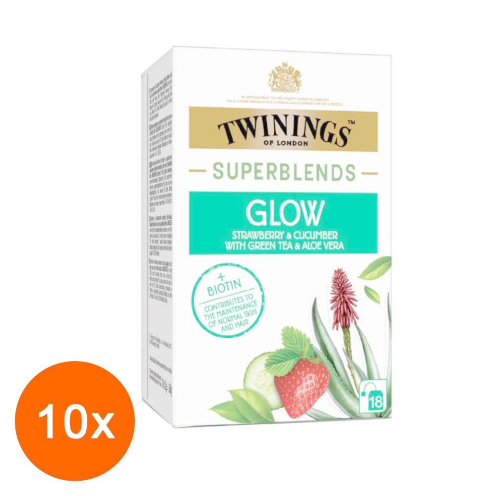 Set Ceai Twinings Superblends Glow cu Capsune siCastravete, 10 Pachete x 18 Pliculete