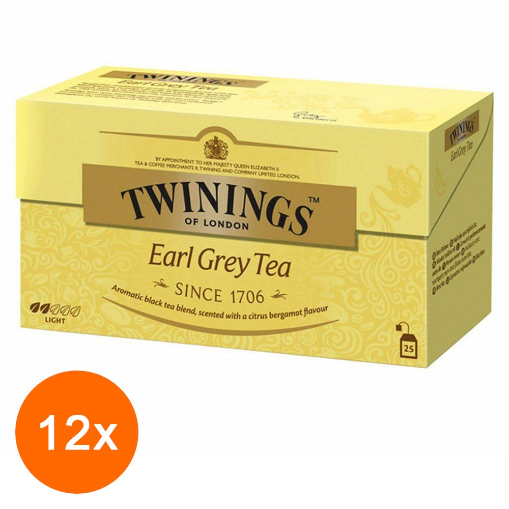 Set Ceai Negru Earl Grey Twinings, 12 Pachete x 25 Pliculete