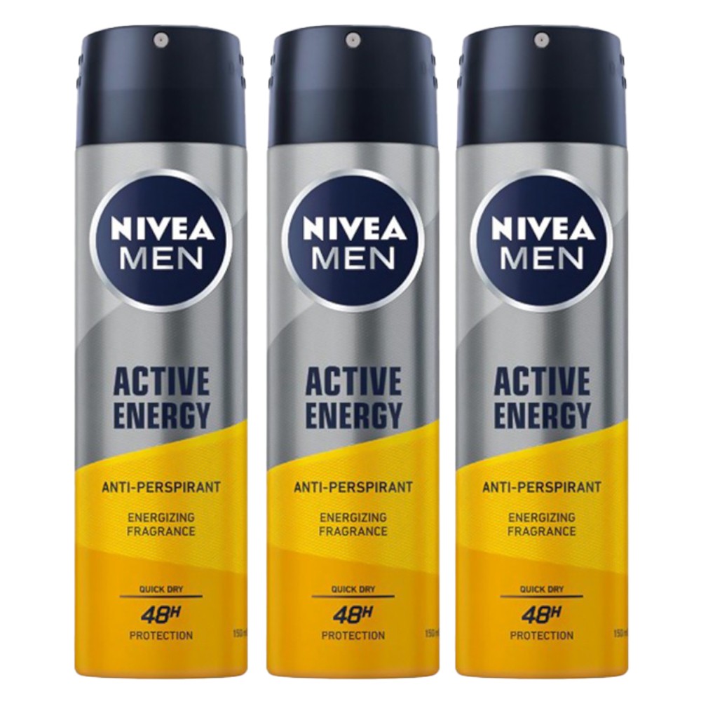 Set Deodorant Antiperspirant Spray Nivea Men Active Energy, 3 Bucati x 150 ml