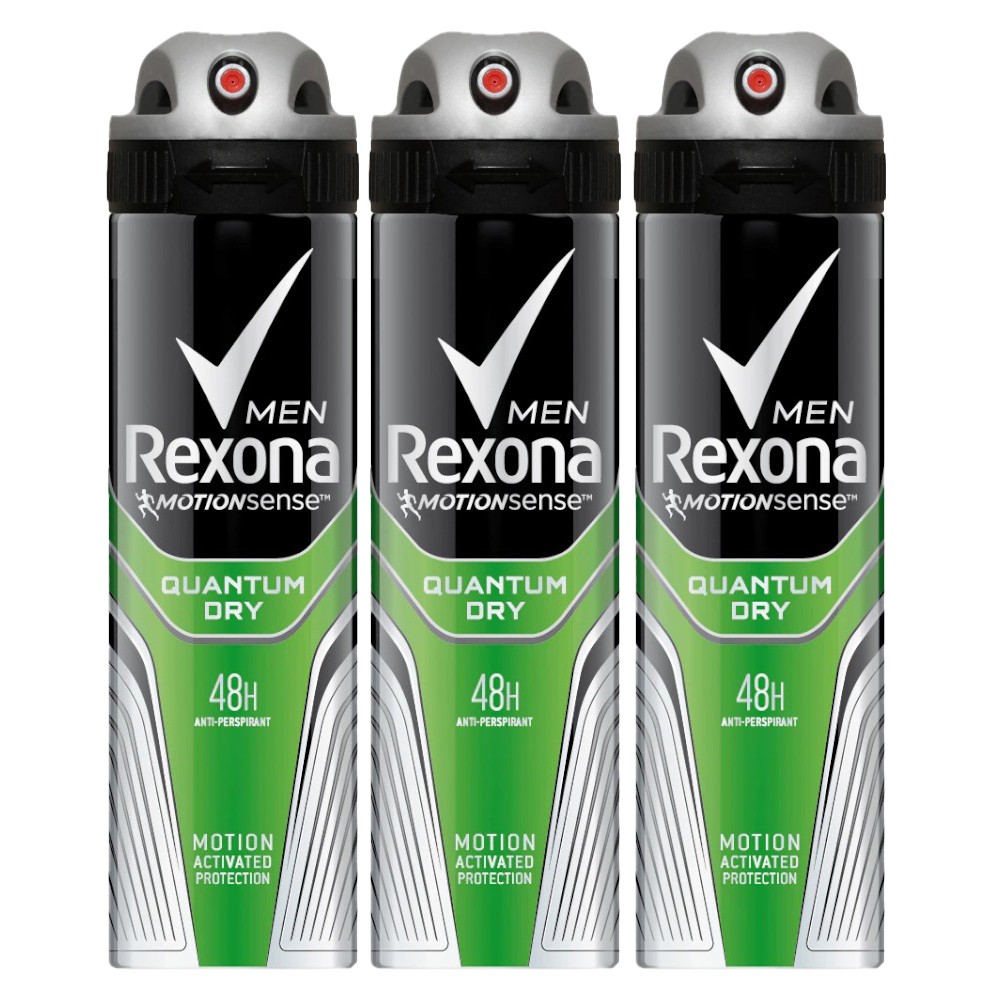 Set Deodorant Spray Rexona Men Quantum Dry, 3 Bucati x 150 ml