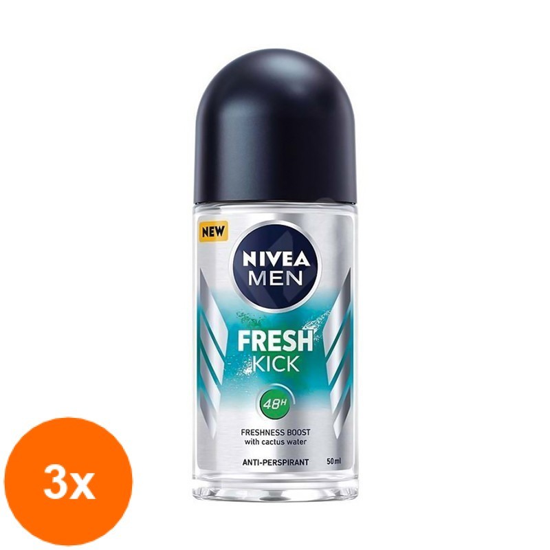 Set 3 x Deodorant Roll-on Nivea Men Fresh Kick, 50 ml
