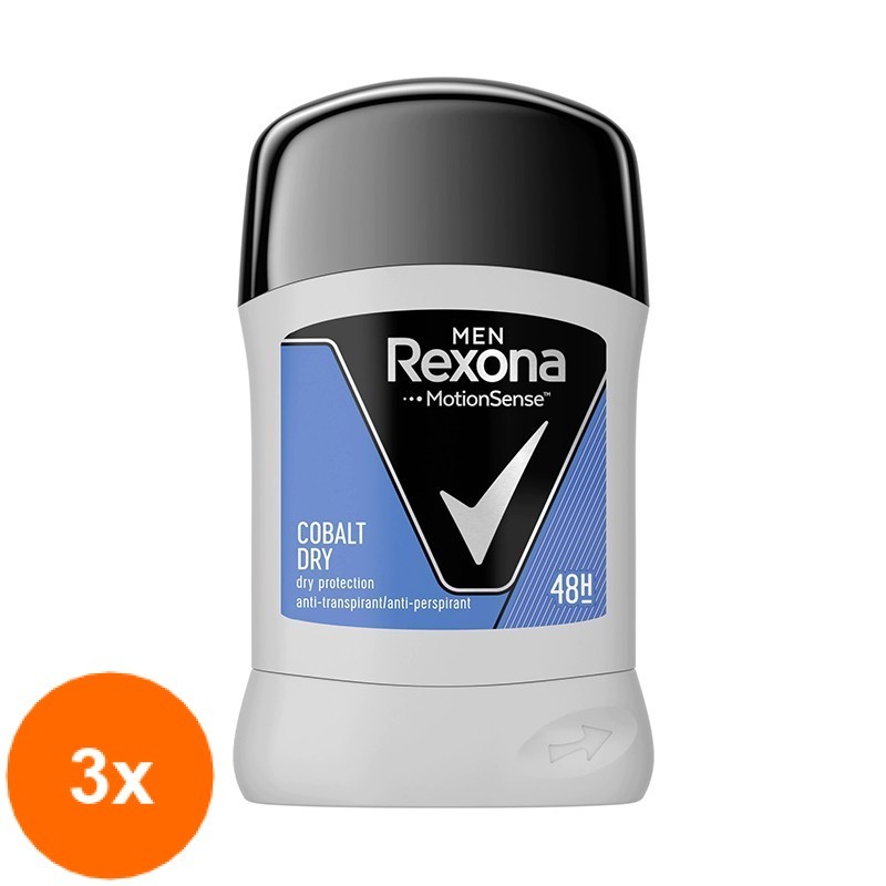 Set 3 x Deodorant Stick Rexona Men Cobalt Dry, pentru Barbati, 50 ml