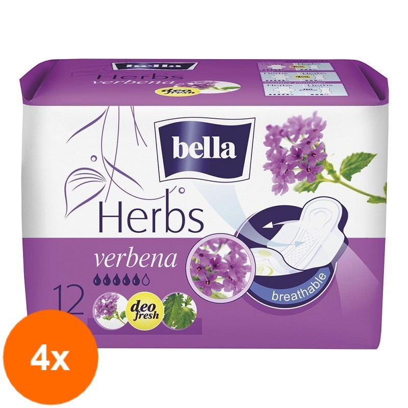 Set Absorbante Bella Herbs Verbina, 4 Pachete x 12 Absorbante