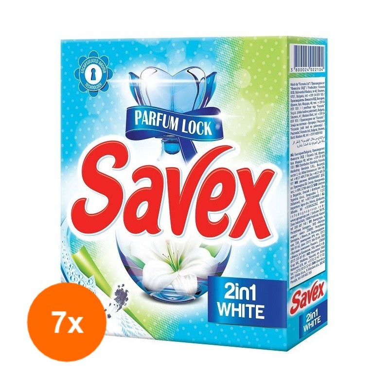 Set Detergent Automat Savex 2 In 1 White, 7 Cutii x 300 g