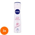 Set 3 x Deodorant Antiperspirant Spray Nivea Pearl Beauty Quick Dry, pentru Femei, 150 ml