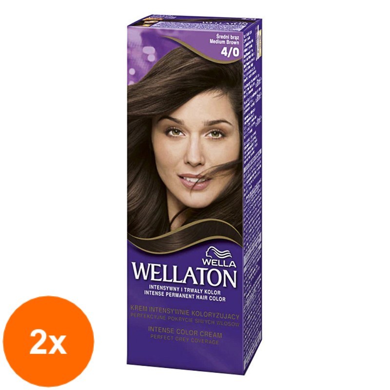 Set 2 x Vopsea de Par Permanenta Wella Wellaton Intense Color Creme 4/0 Saten Mediu, 110 ml