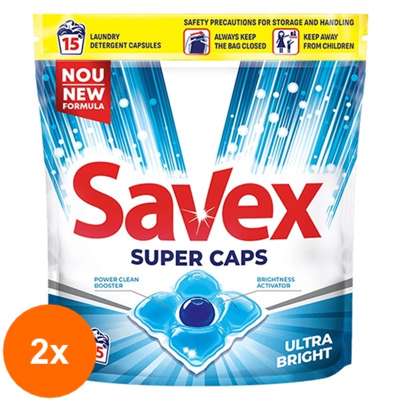 Set Detergent Capsule Savex Ultra Bright, 2 Bucati x 15 Capsule