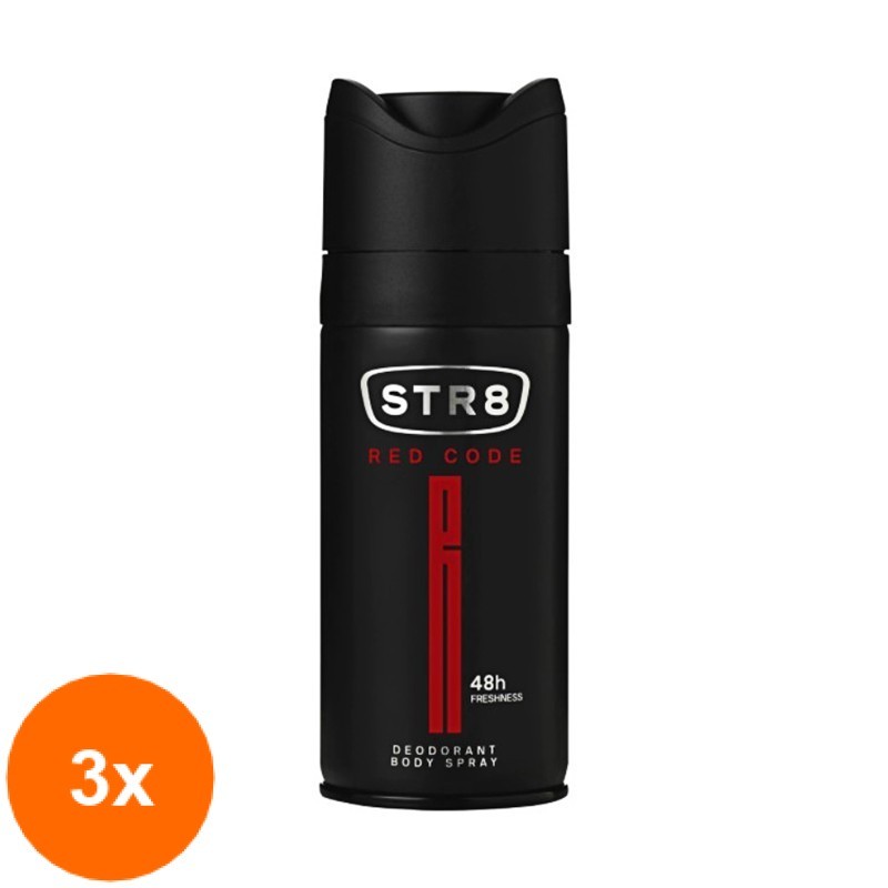 Set Deodorant Natural Spray Str8 Red Code, Barbati, 3 Bucati x 150 ml