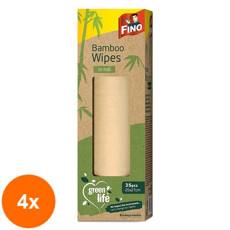 Set 4 x 35 Lavete in Rola Biodegradabile, din Bambus, Fino Green Life