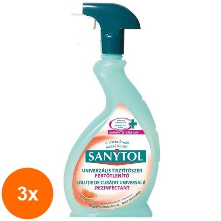 Set 3 x Spray Dezinfectant Multisuprafete Universal Sanytol Grapefruit, 500 ml...
