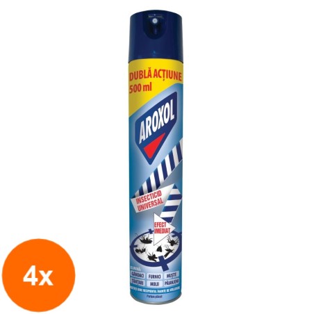 Set 4 x Spray Insecticid Universal Aroxol cu Dubla Actiune, 500 ml...