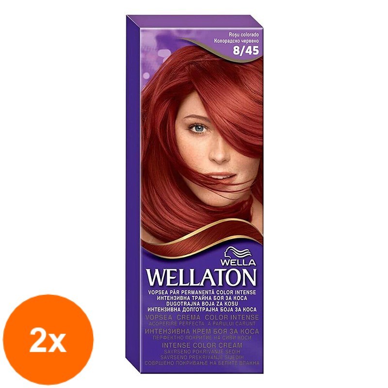 Set 2 x Vopsea de Par Permanenta Wella Wellaton Intense Color Creme 8/45 Rosu Colorado, 110 ml