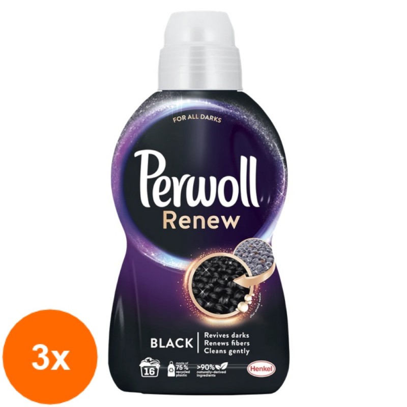 Set 3x Detergent Lichid pentru Rufe Perwoll Renew Black, 960 ml