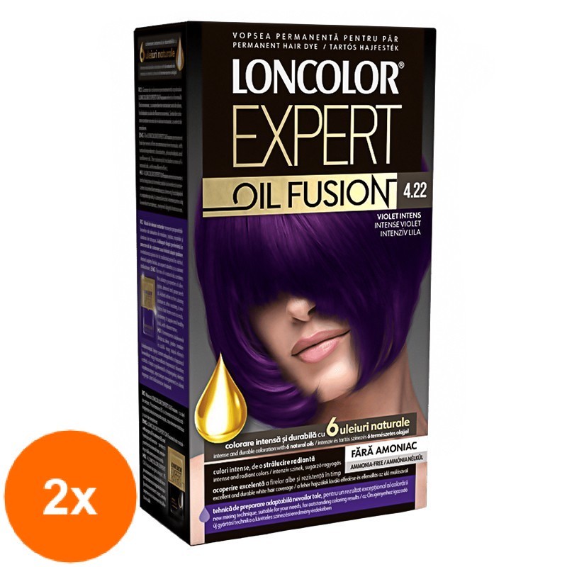Set 2 x Vopsea de Par Permanenta Loncolor Expert Oil Fusion 4.22 Violet Intens, 100 ml