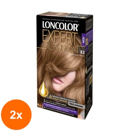 Set 2 x Vopsea de Par Permanenta Loncolor Expert Oil Fusion 6.3 Blond Auriu Inchis, 100 ml...