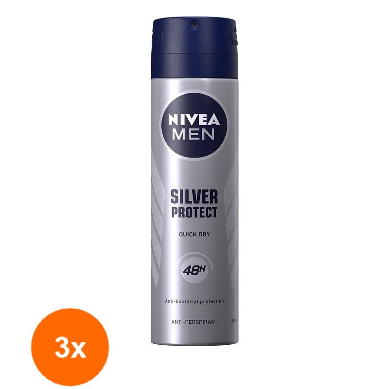 Set Deodorant Spray Men Silver Protect Nivea Deo 3 Bucati x 150ml