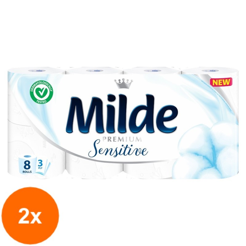 Set 2 x 8 Role Hartie Igienica Milde Premium Sensitive, 3 Straturi