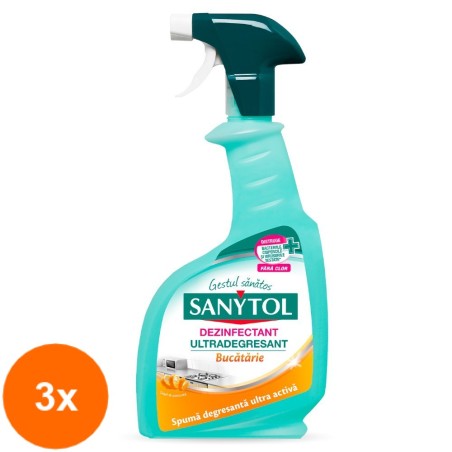 Set 3 x Detergent Ultradegresant Bucatarie Sanytol, 500 ml...