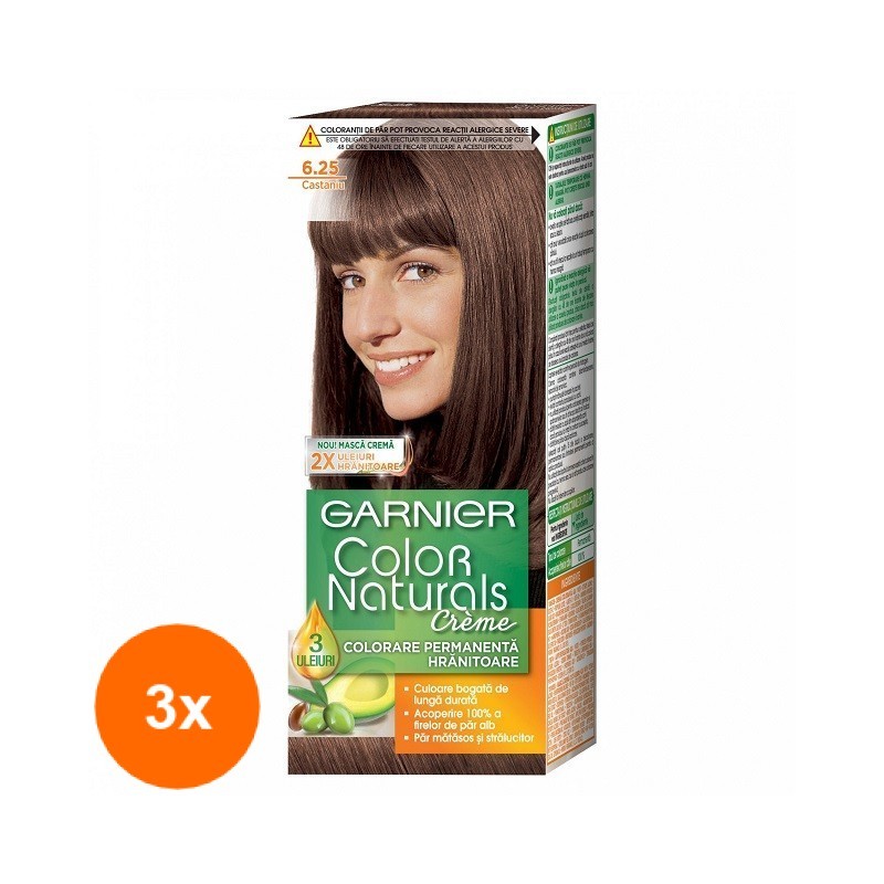 Set 3 x Vopsea de Par Permanenta cu Amoniac Garnier Color Naturals 6.25 Castaniu, 110 ml