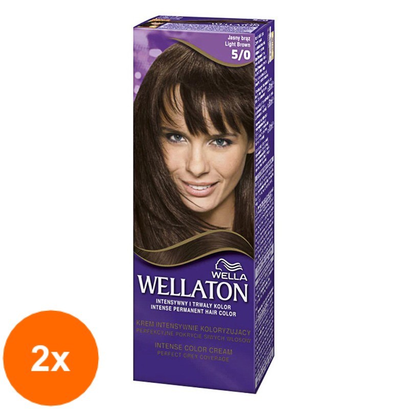 Set 2 x Vopsea de Par Permanenta Wella Wellaton Intense Color Creme 5/0 Saten Deschis, 110 ml