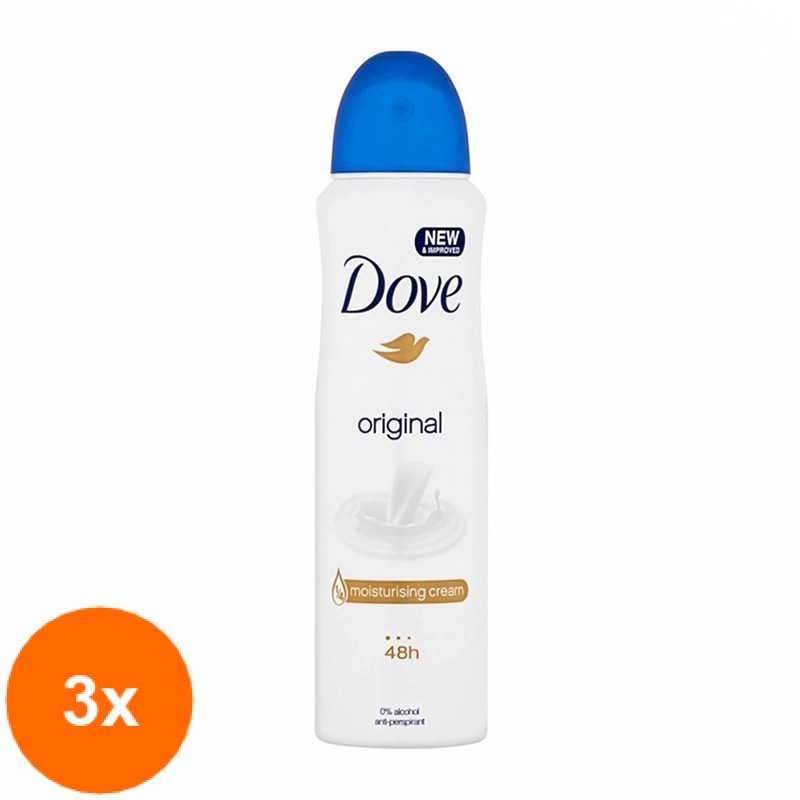 Set Deodorant Antiperspirant Spray Dove Original, pentru Femei, 3 Bucati x 150 ml