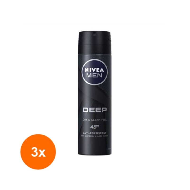 Set 3 x Deodorant Spray Men Deep Black Nivea Deo, 150 ml