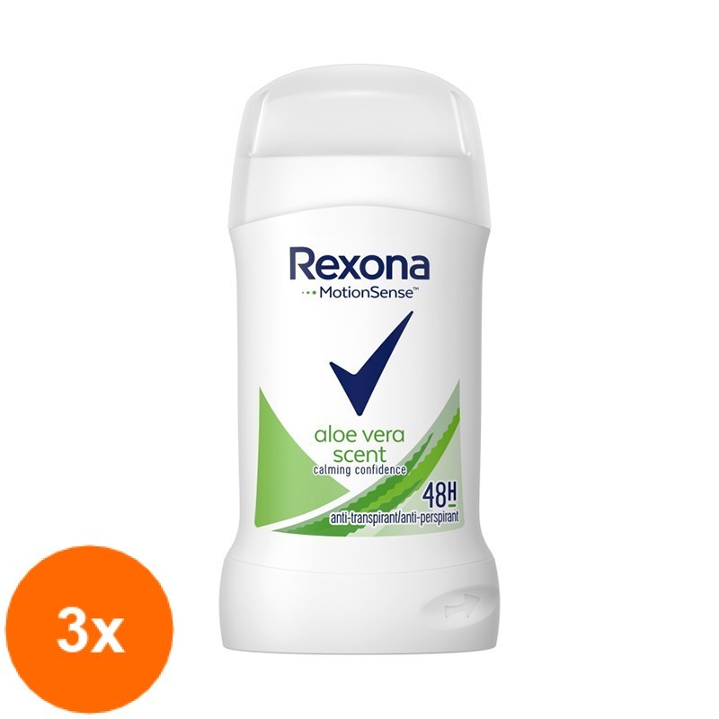 Set 3 x Deodorant Stick Rexona Aloe Vera, pentru Femei, 40 ml