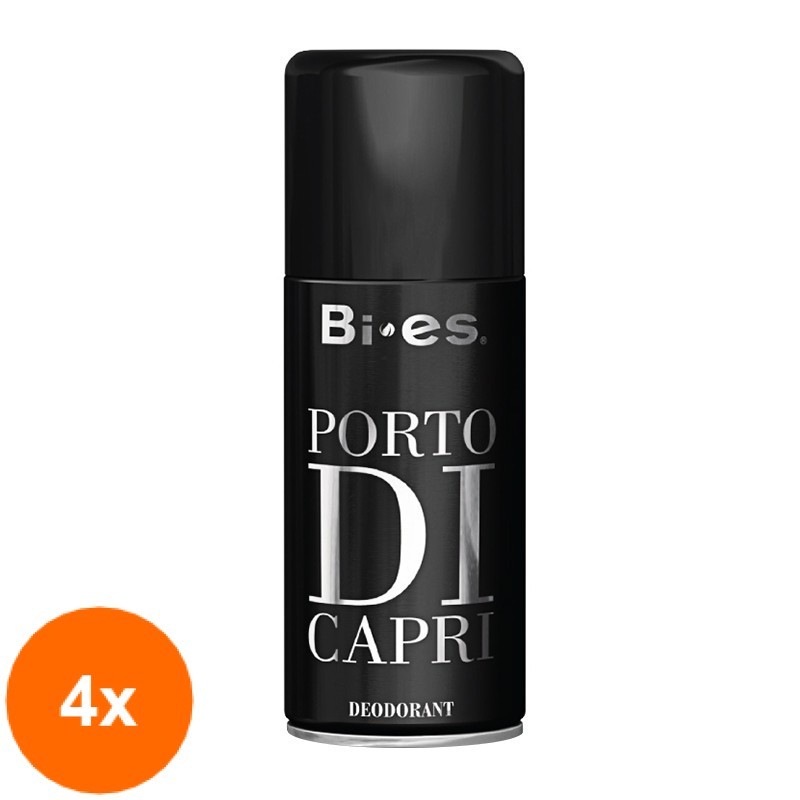 Set Deodorant Spray Bi-es Men Porto Di Capri, 4 Bucati x 150 ml