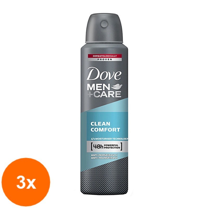 Set Deodorant Antiperspirant Spray Dove Men Care Clean Comfort, pentru Barbati, 3 Bucati x 150 ml