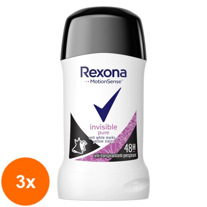 Set 3 x Deodorant Antiprespirant Stick Rexona Invisible Pure Black & White, 40 ml