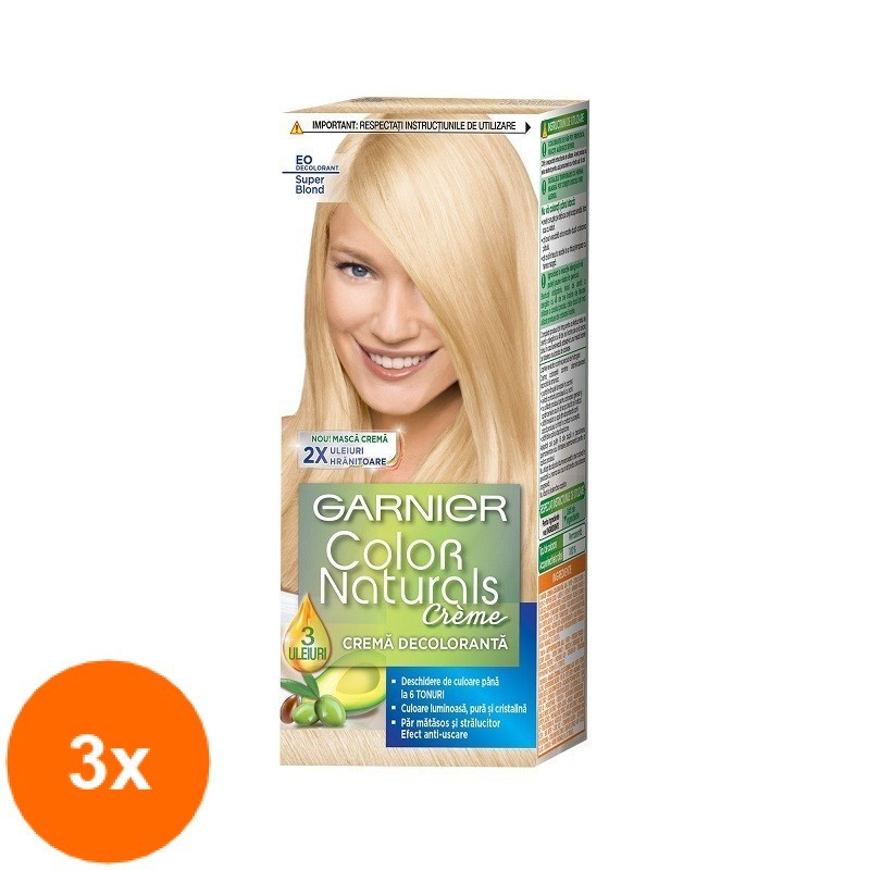 Set Crema Decoloranta Garnier Color Naturals E0 Super Blond, 3 Cutii x 110 ml