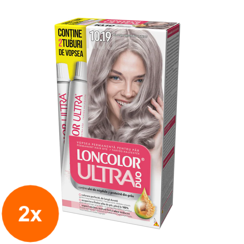 Set 2 x Vopsea de Par Permanenta Loncolor Ultra Max, 10.19 Blond Argintiu Intens, 200 ml