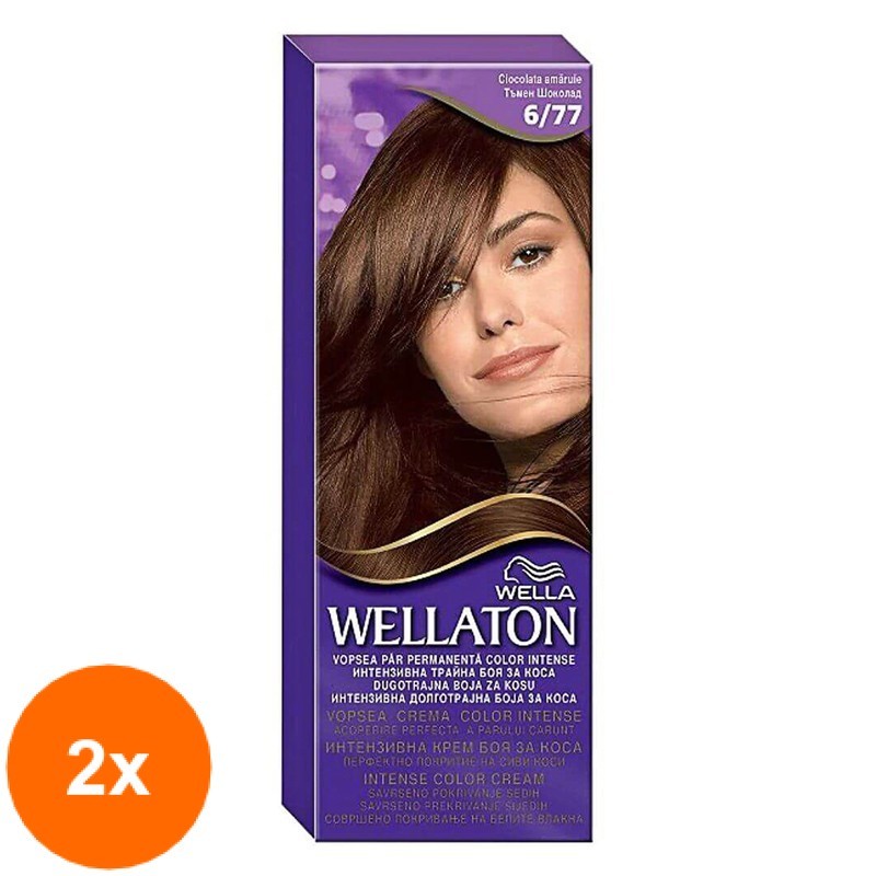 Set 2 x Vopsea de Par Permanenta Wella Wellaton Intense Color Creme 6/77 Ciocolata Neagra, 110 ml