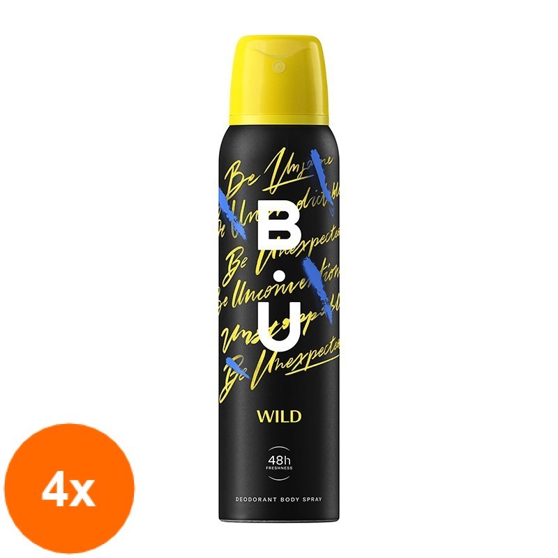 Set Deodorant Spray BU Wild, Femei, 4 Bucati x 150 ml